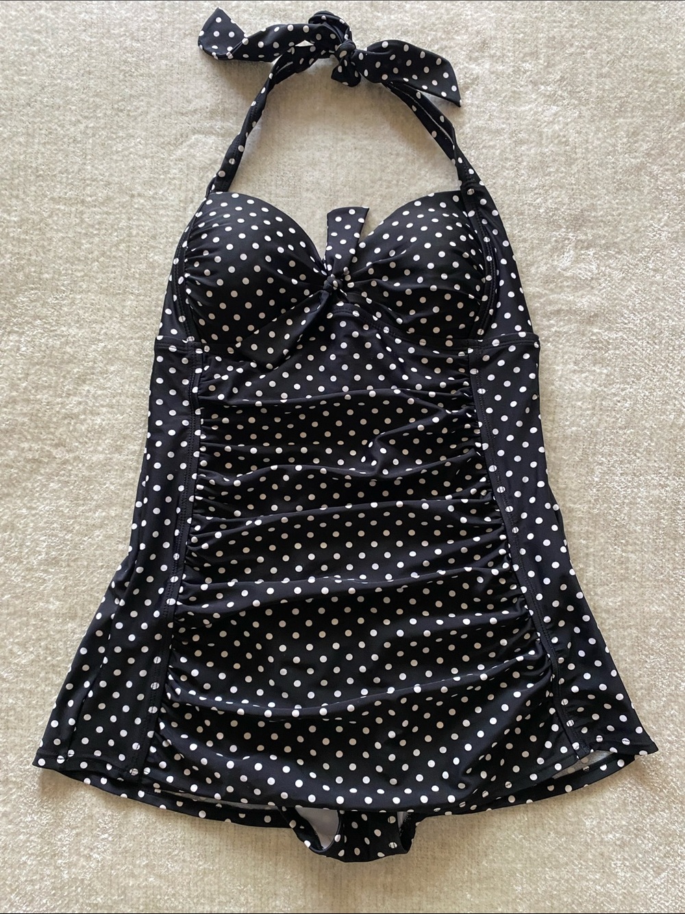 Black Polka Dot Halter one piece Swim-dress Size Small